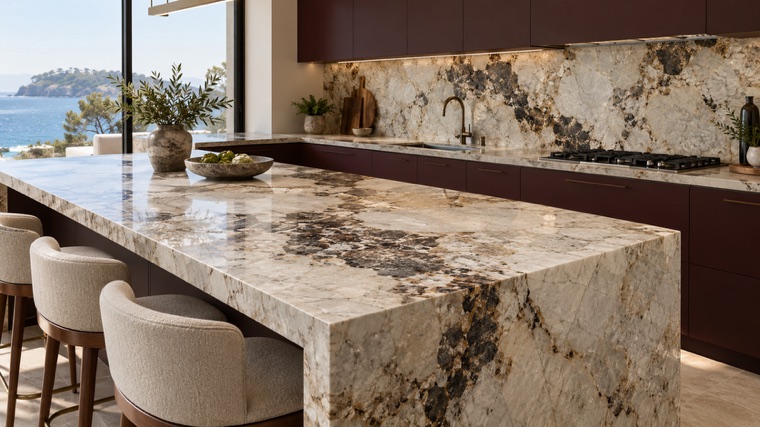Kitchen island in Patagonia quartzite