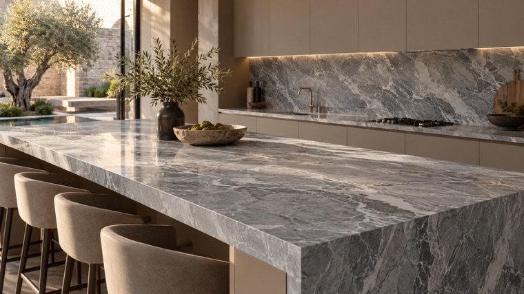 Bardiglio gray marble island