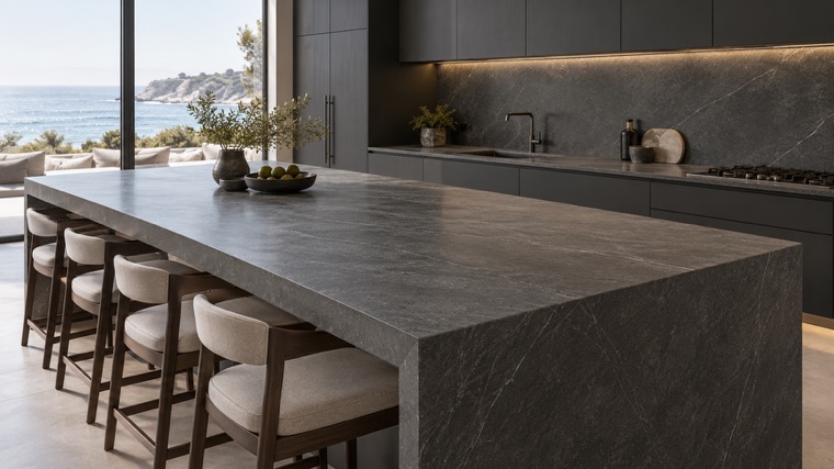graphite satin porcelain slab island