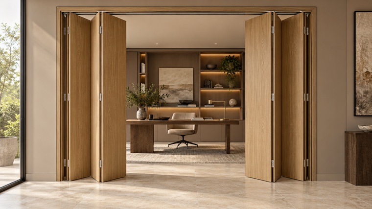 Oak bi-fold doors opening onto a study