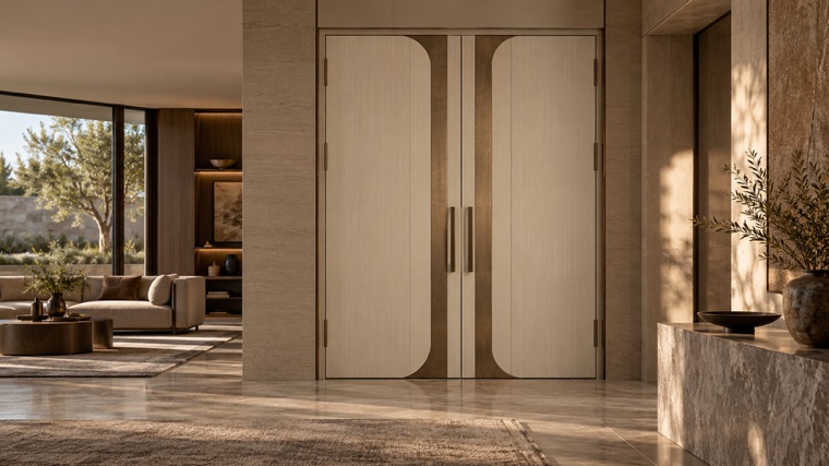 Cream double doors with curved panels