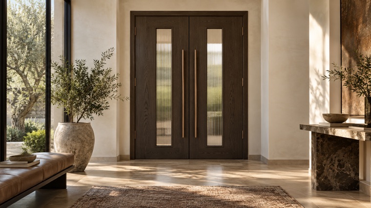 Dark double doors with glass panels