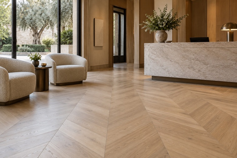 Reception with a champagne oak chevron floor