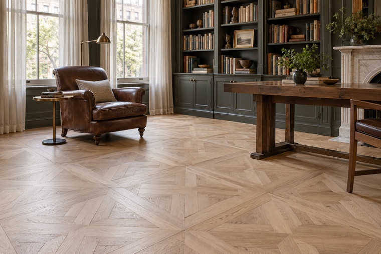 Champagne oak Versailles parquet library