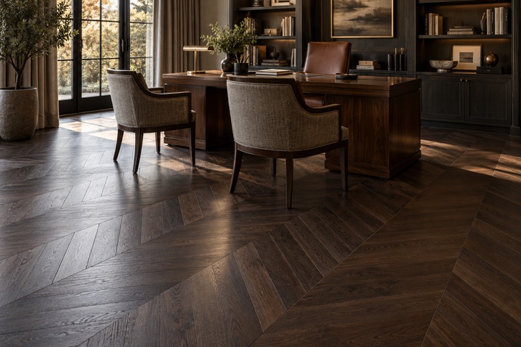 Executive office with chevron oak flooring
