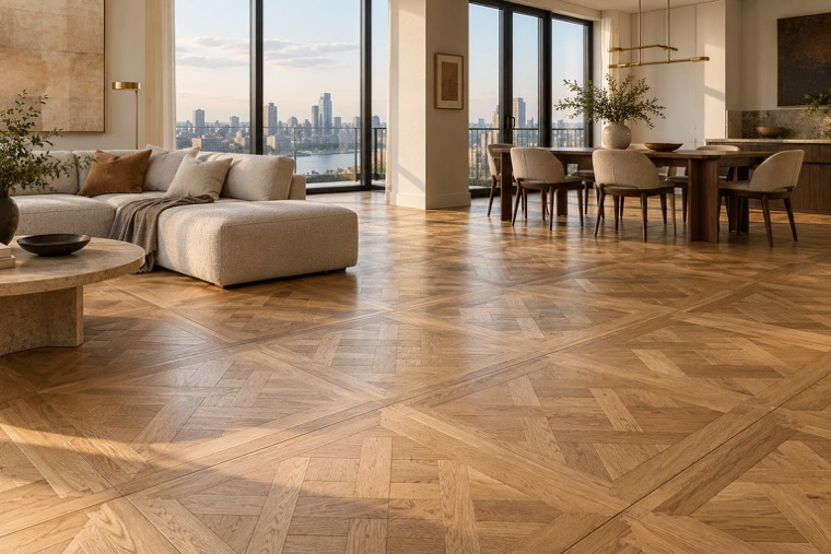 Honey oak Versailles parquet penthouse