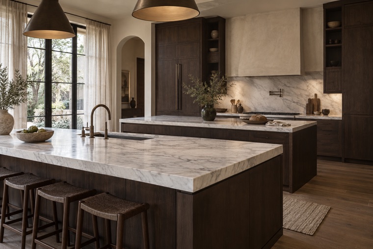 Carrara and dark walnut