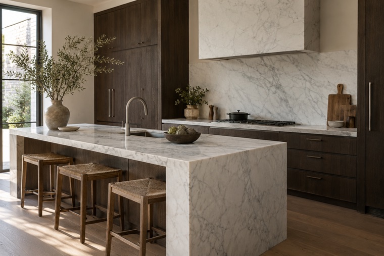 Carrara and dark walnut
