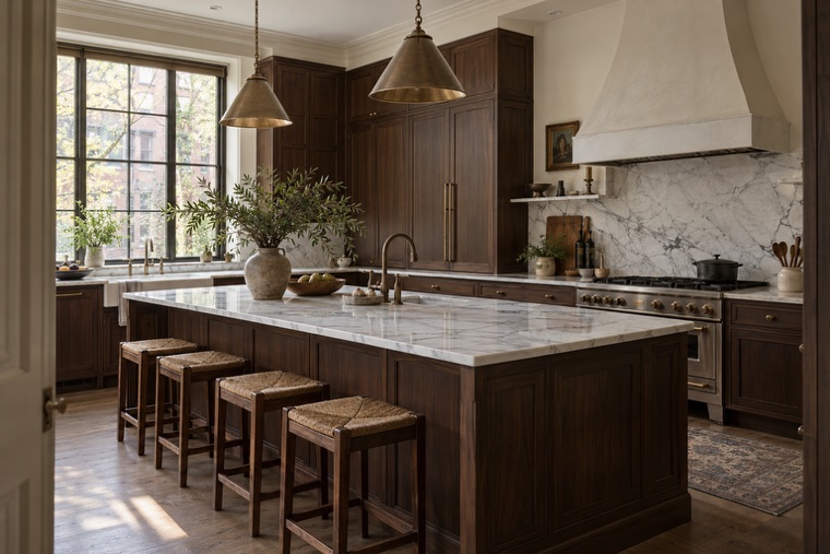 Carrara and dark walnut