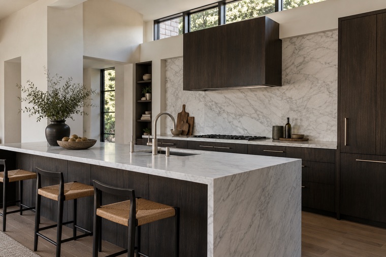 Carrara and dark walnut