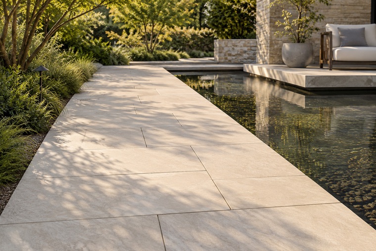 Ivory Paver Walkway Beside Reflecting Basin