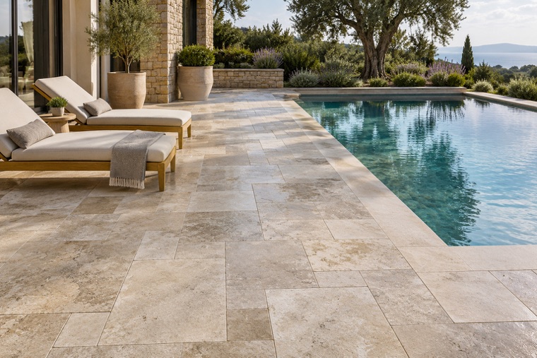 Travertine Pool Terrace After Rain