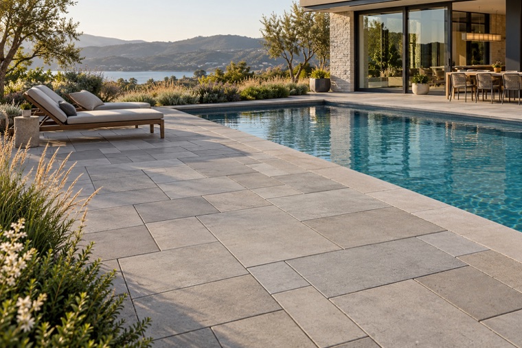 Modern Villa Pool Terrace with Ashlar Pavers