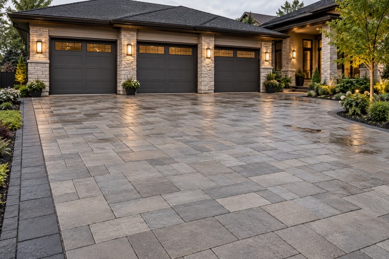 Architectural Paver Driveway After Rain