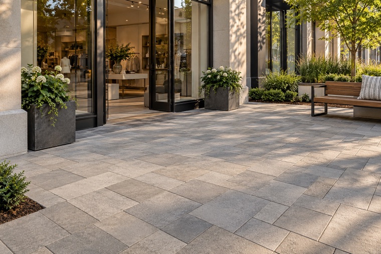 Boutique storefront with architectural pavers