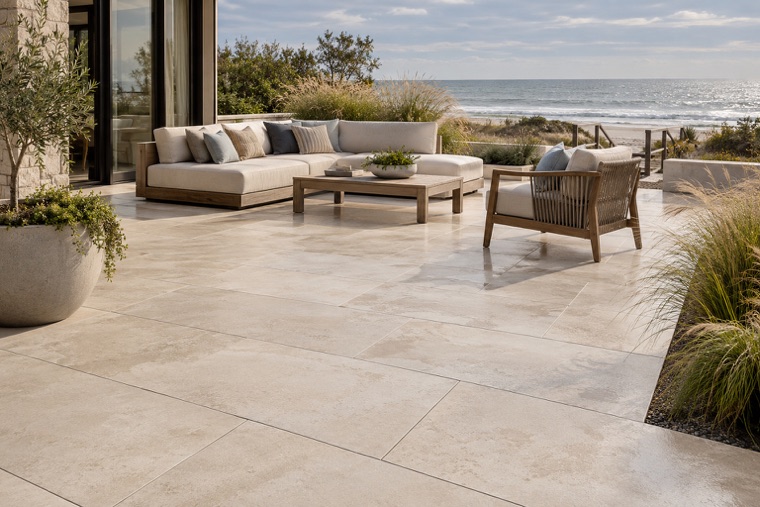 Dune-side patio with ivory pavers