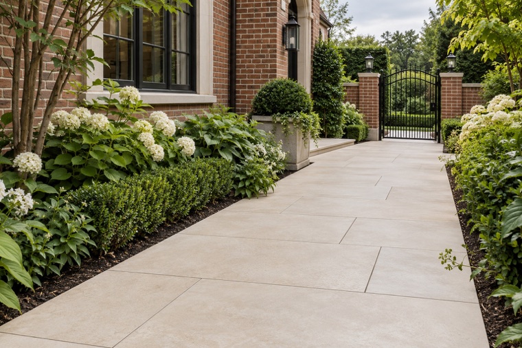 Ivory Paver Path and Black Garden Gate