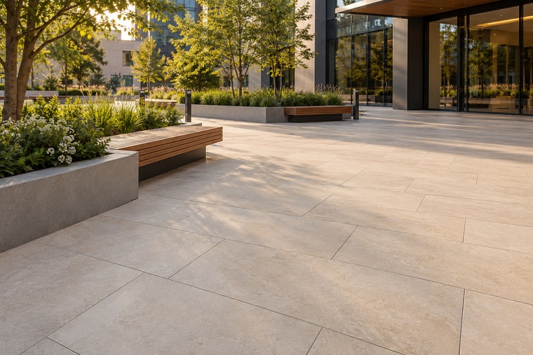 Matte Ivory Pavers Shape a Modern Plaza