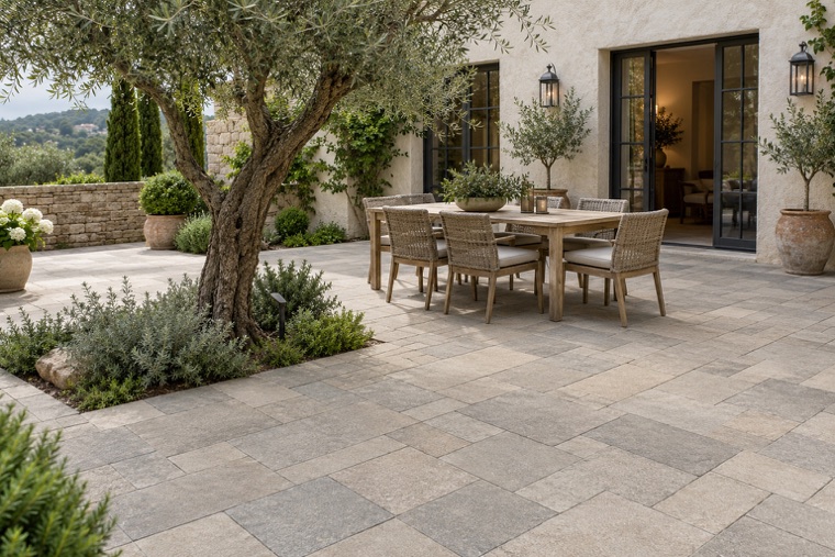 Mediterranean Courtyard with Ashlar Pavers