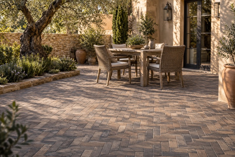 Mediterranean Courtyard with Herringbone Pavers