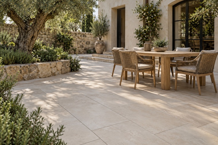 Mediterranean Courtyard with Ivory Pavers
