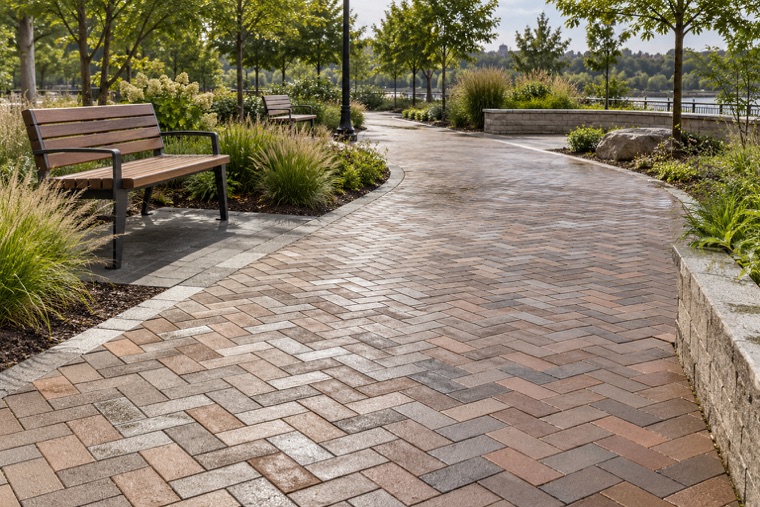 Rain-Kissed Brick Path in the Park