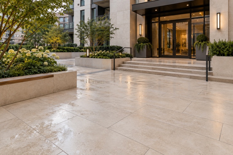 Rain-Kissed Porcelain Entrance Promenade