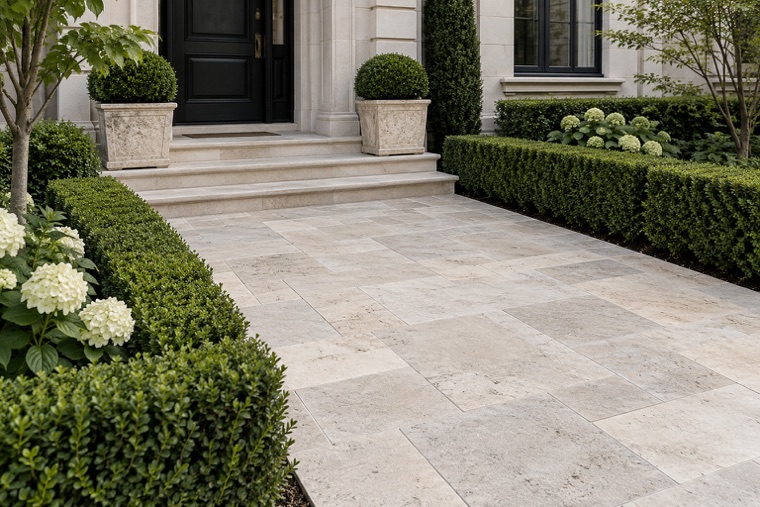 Silver Travertine Townhouse Entrance