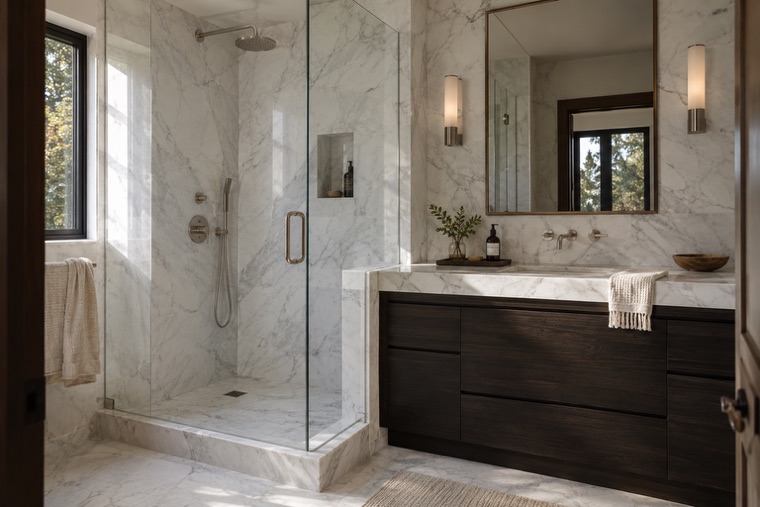 Carrara and dark walnut