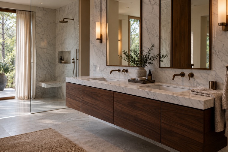 Carrara and dark walnut