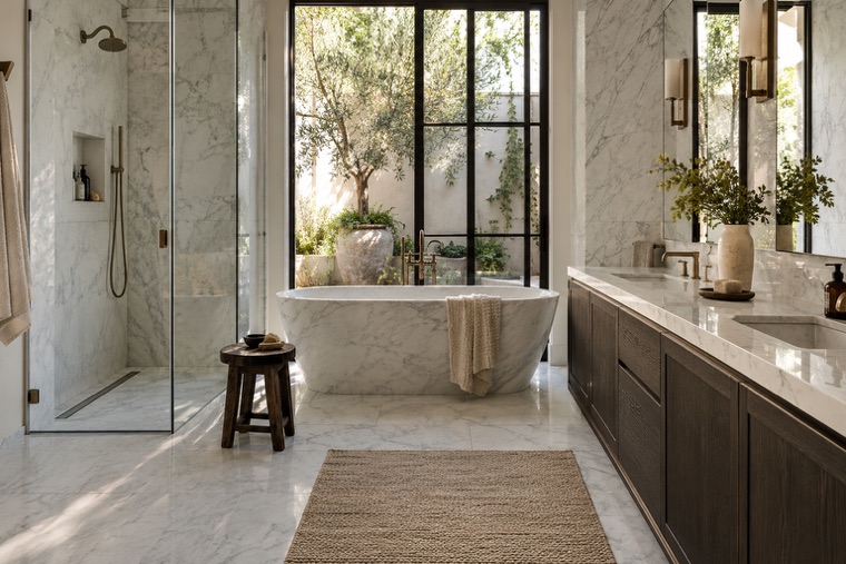 Carrara and dark walnut