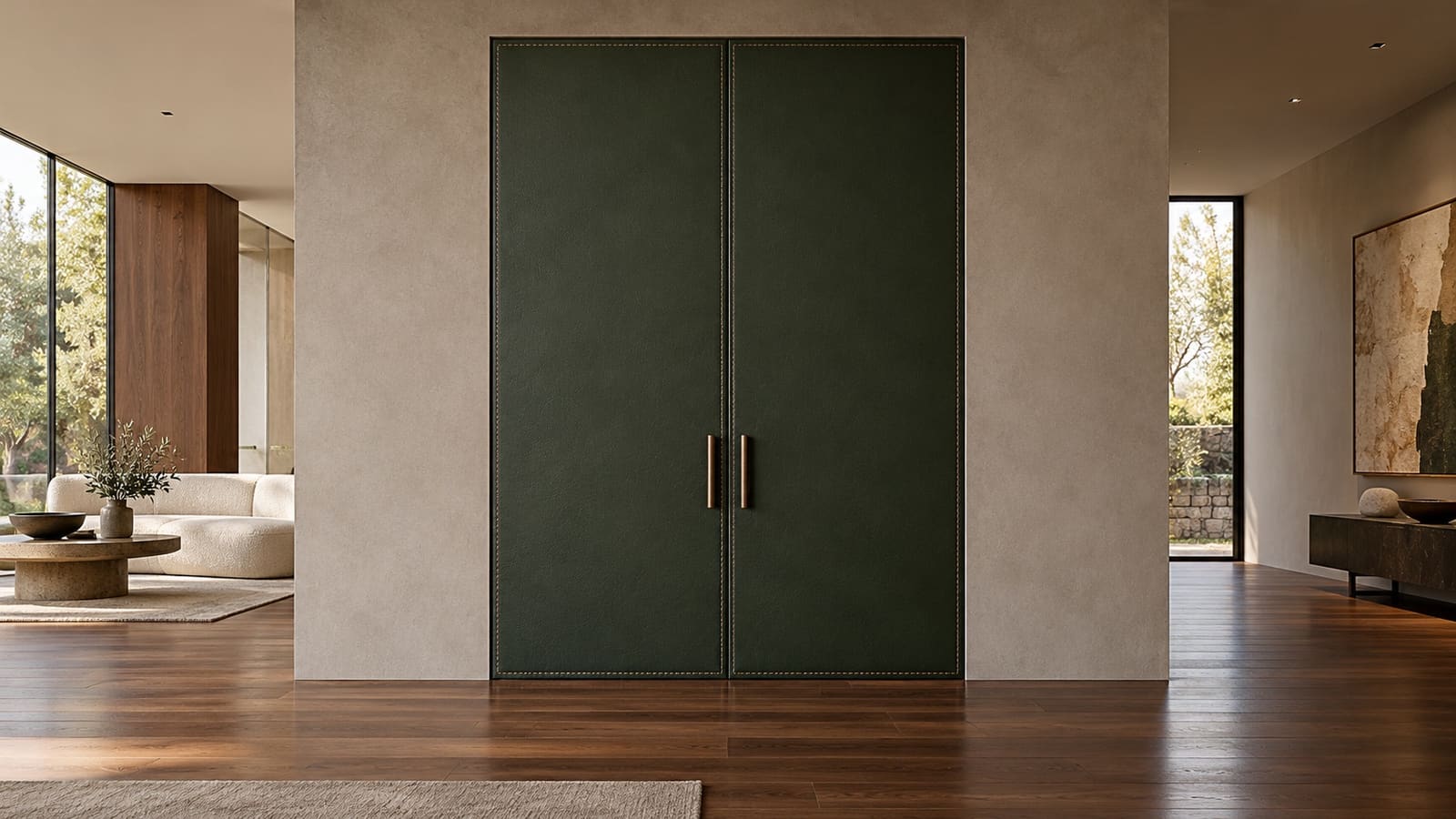 Tall green double doors