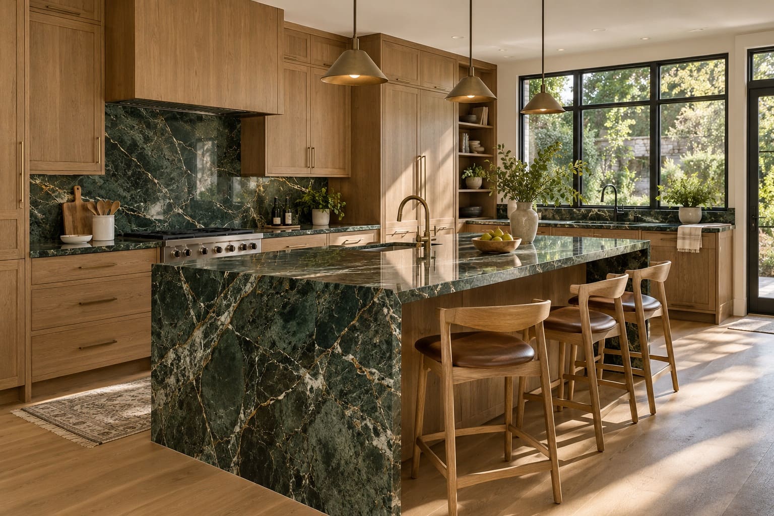 Kitchen with a Verde Alpi marble island