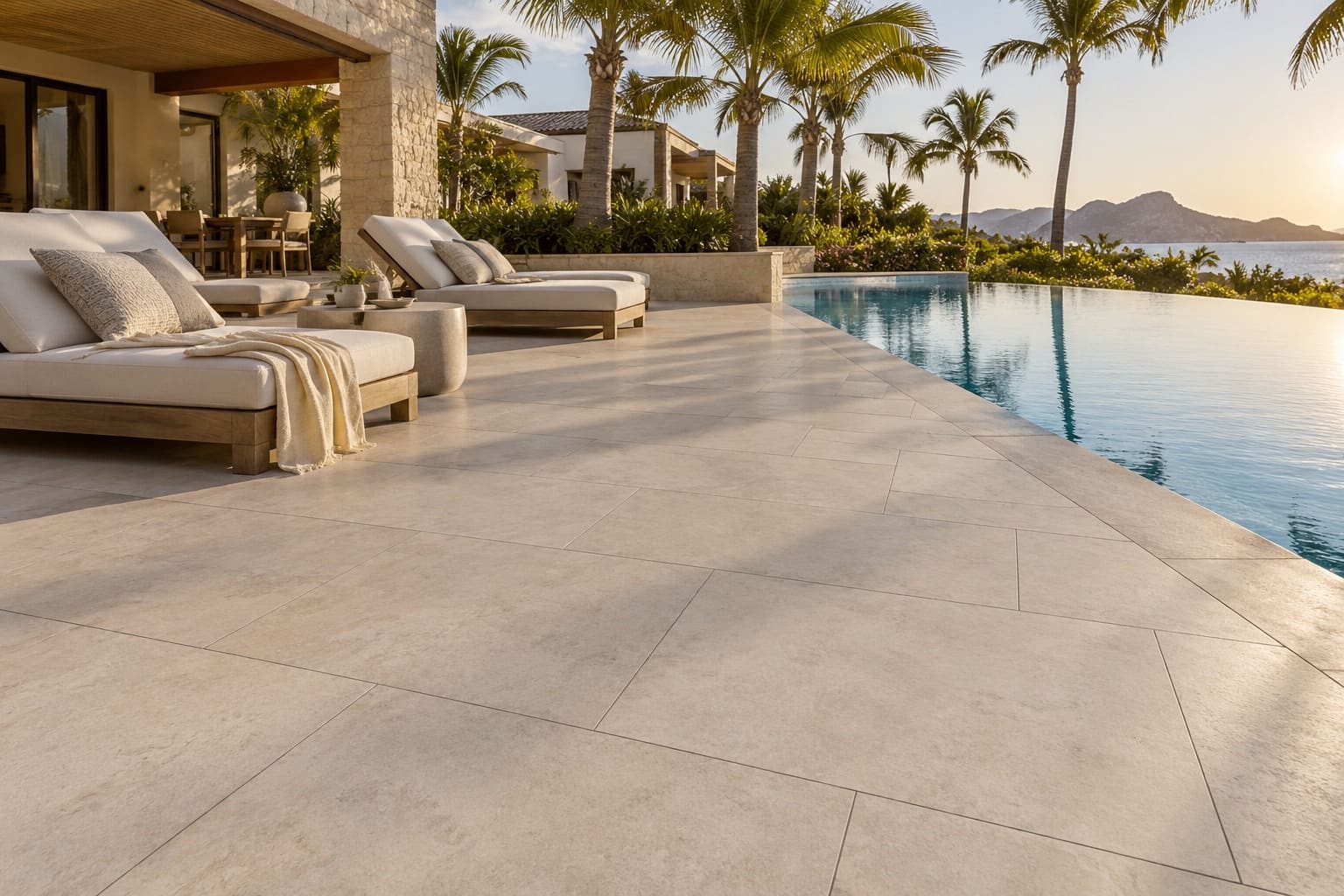 Pool terrace in porcelain pavers
