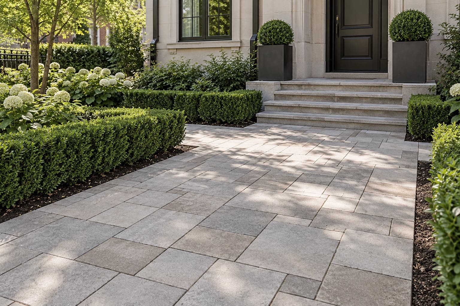 Paver walkway to a townhouse